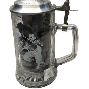 NFL Etched Cut Glass Vtg Pewter German Beer Stein USA Football Barware Mug Cup